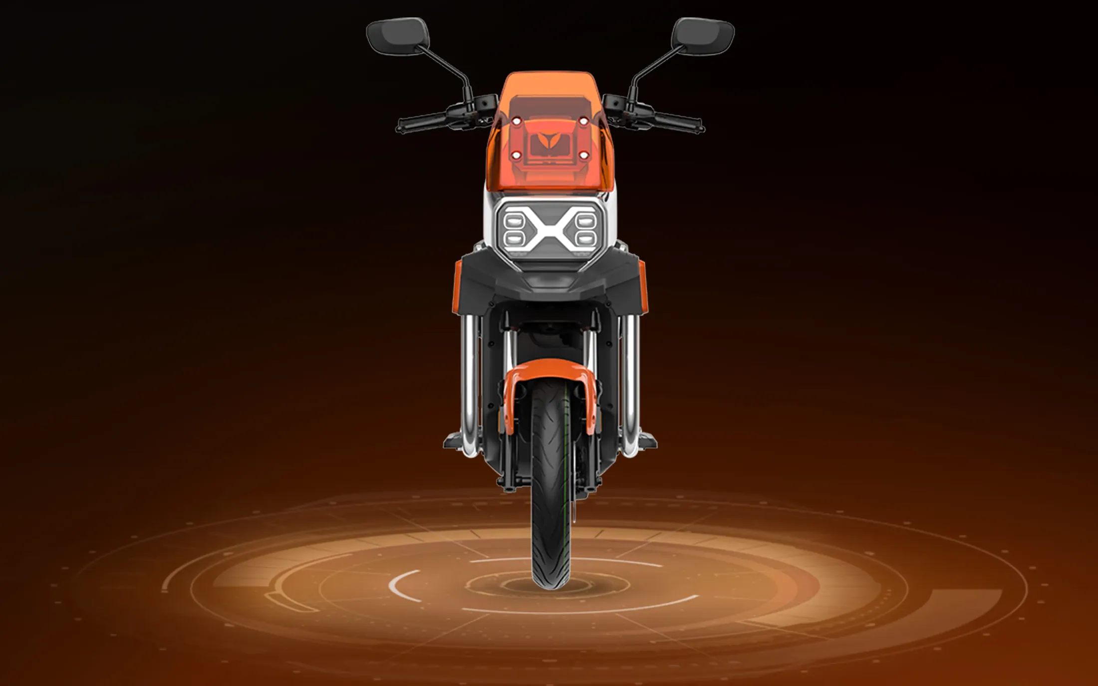 Vue de face du GFX6 posé sur un anneau orange lumineux