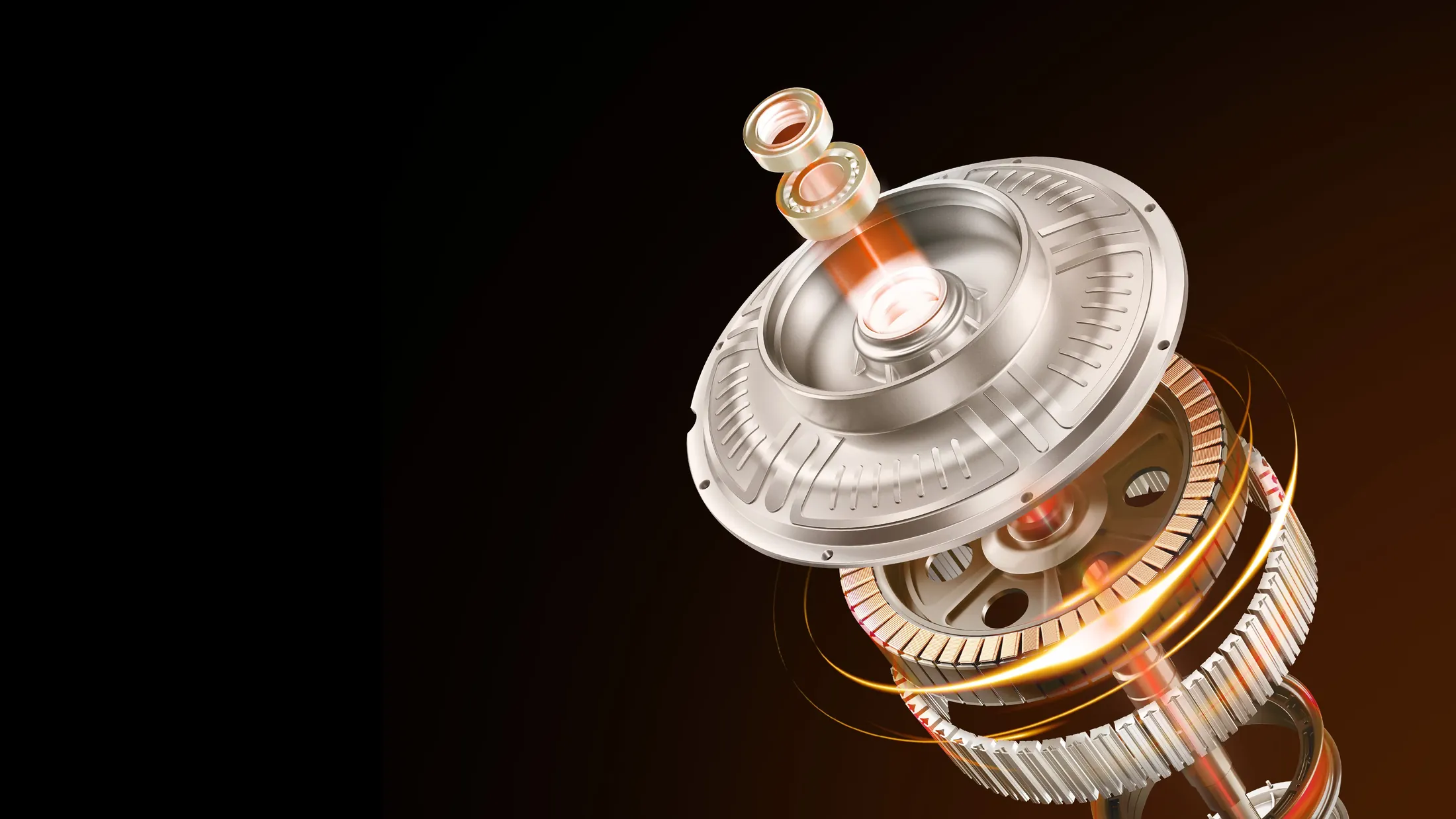 Vue éclatée du moteur-roue du GFX6 avec ses bobinages en cuivre
