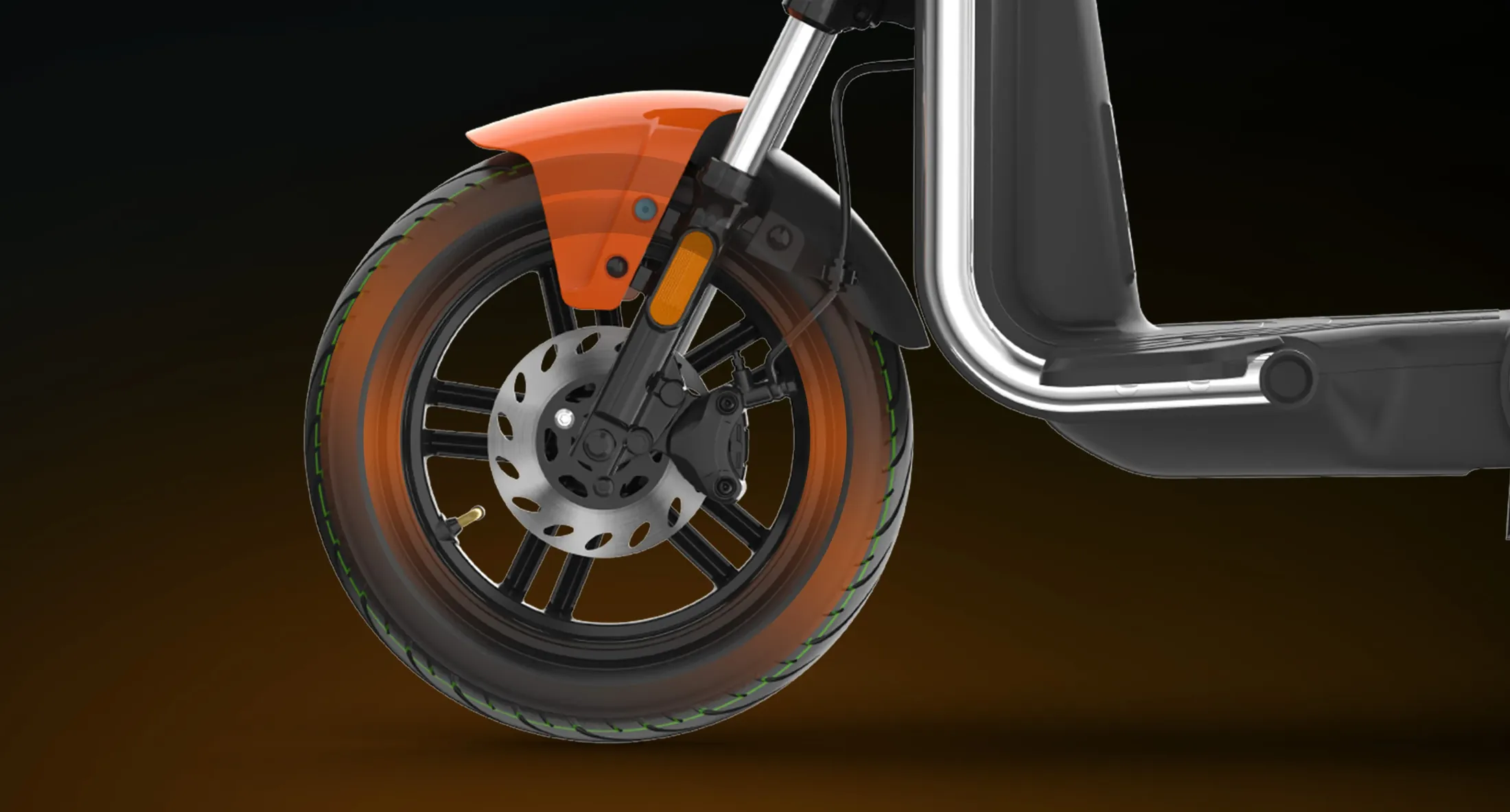Roue avant du GFX6 avec garde-boue orange et frein à disque