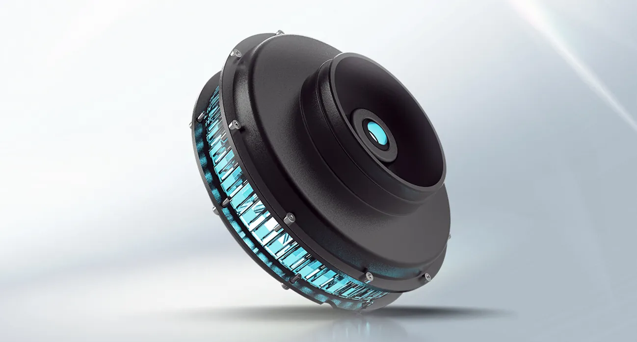 Moteur-roue du M6 avec ses aimants éclairés en bleu