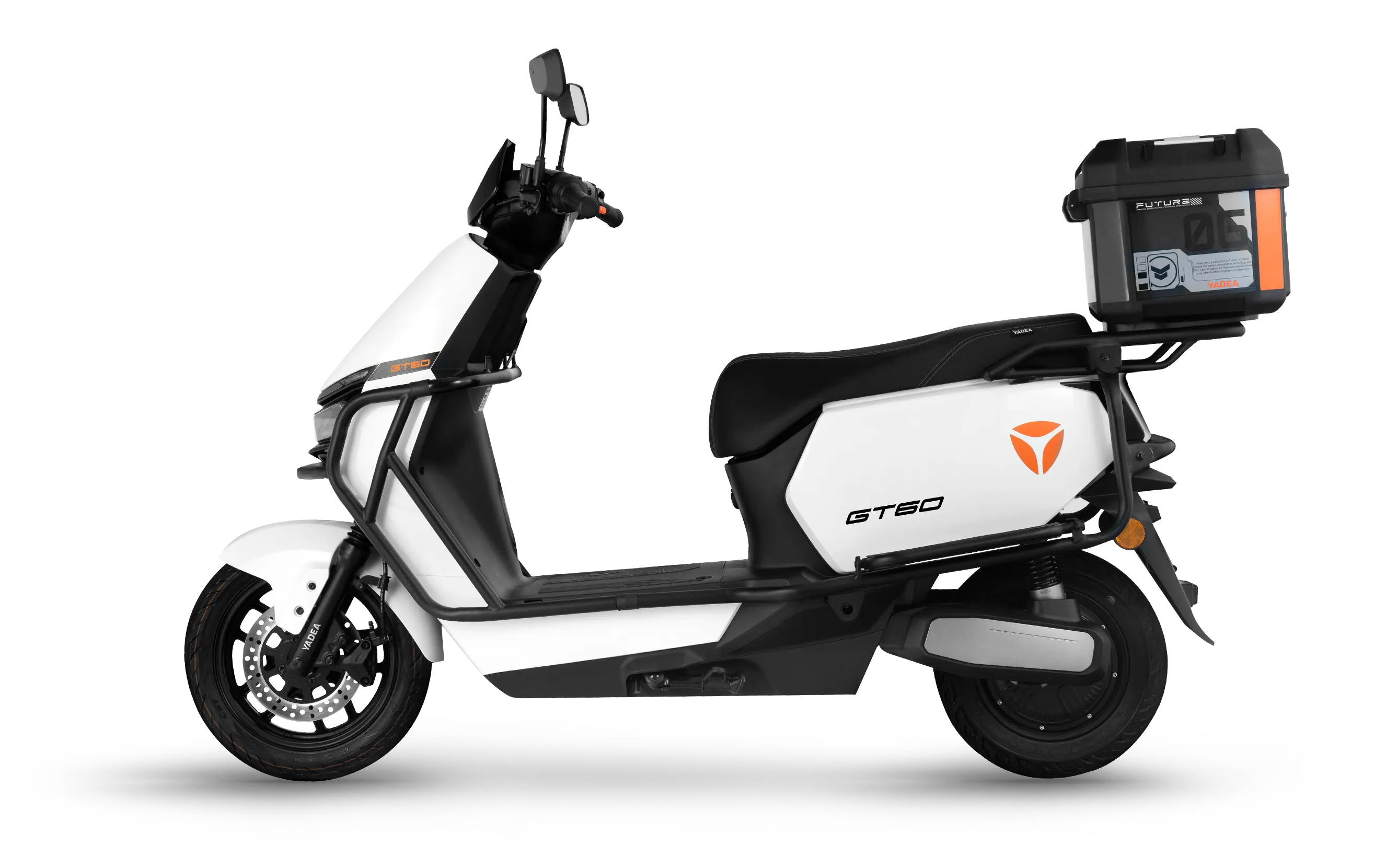 Scooter électrique YADEA GT60 blanc, vue de profil